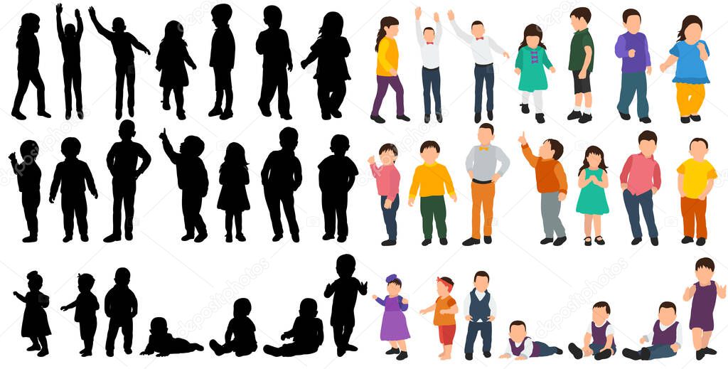 vector isolated children silhouettes set