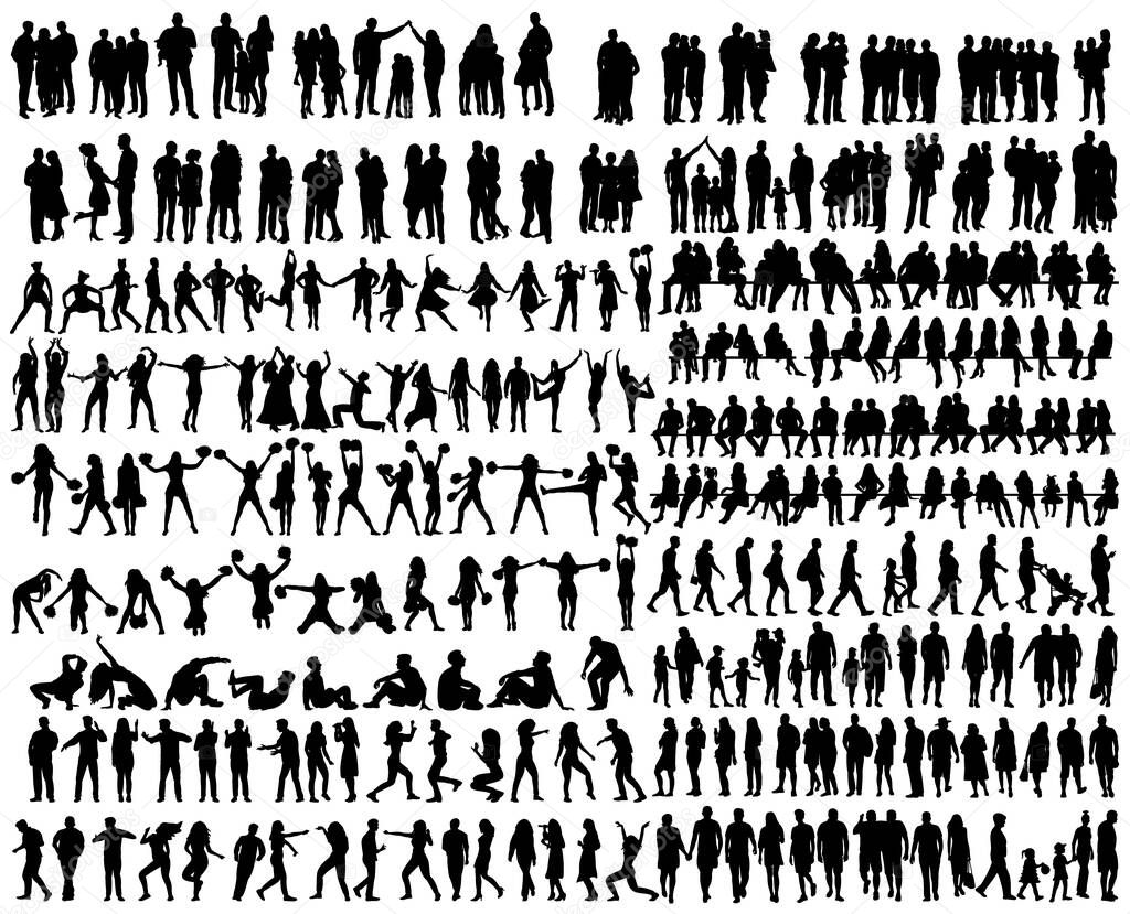  people silhouettes set on a white background