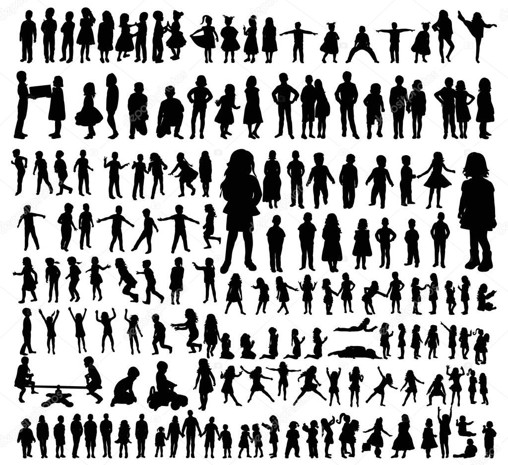 silhouette kids set on a white background