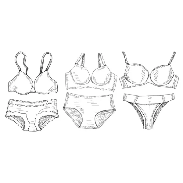 Vetor Isolado Esboço Com Linhas Lingerie Cuecas Sutiã Conjunto —  Vetores de Stock