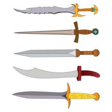 vektör, izole edilmiş, silah, kılıç, kılıç, set, koleksiyon