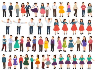  düz stil çocuklar oynuyor, set