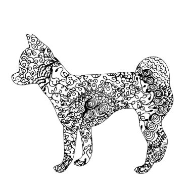 vektör, izole edilmiş zentangle köpek silueti