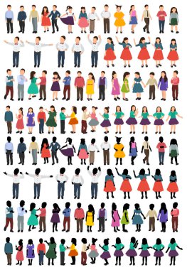  çocuk silueti beyaz arkaplanda ayarlandı