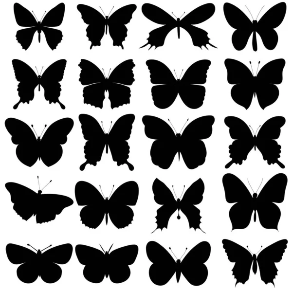 Vector Isolated Butterfly Silhouettes Set Collection — Stock Vector