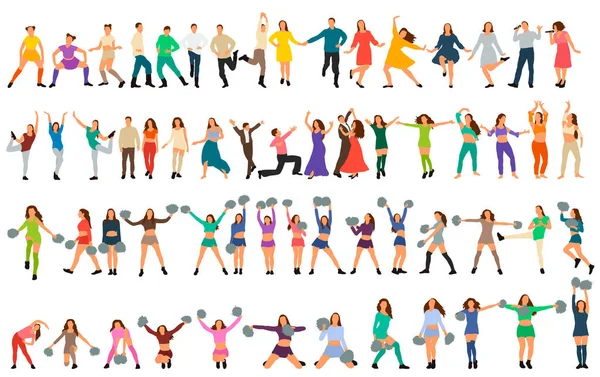 Conjunto Una Colección Gente Bailando Estilo Plano — Vector de stock