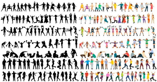 Ensemble Une Collection Danseurs Style Plat Des Silhouettes Danseurs — Image vectorielle