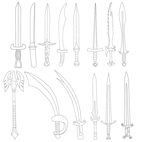 Vector Aislado Sobre Fondo Blanco Contorno Bosquejo Espada Sable Conjunto — Archivo Imágenes Vectoriales