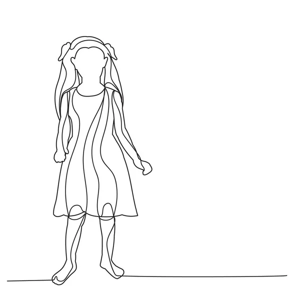 Эскиз Линиями Маленькая Девочка Платье — стоковый вектор