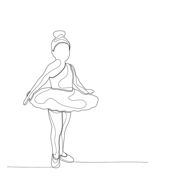 Terisolasi Sketsa Dengan Garis Menari Gadis Balerina Kecil Balet - Stok Vektor
