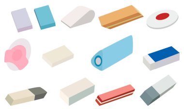 Beyaz arkaplanda silgi koleksiyonu 