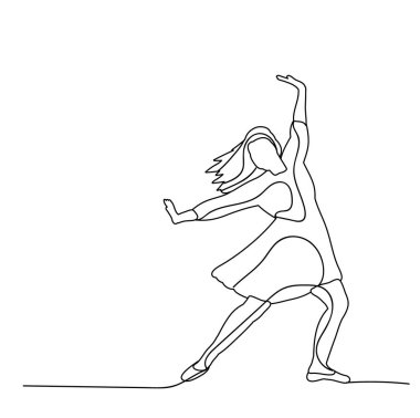 Beyaz arka planda dans eden eskiz kız.