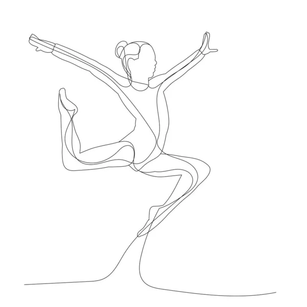 Вектор Изолированный Рисунок Одна Линия Девушка Гимнастика Прыжки Эскиз — стоковый вектор
