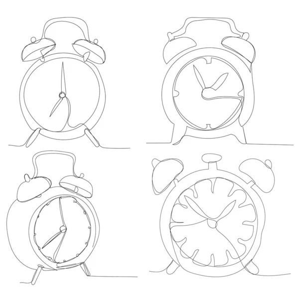 Vector Aislado Dibujo Línea Continua Reloj Despertador Conjunto — Archivo Imágenes Vectoriales