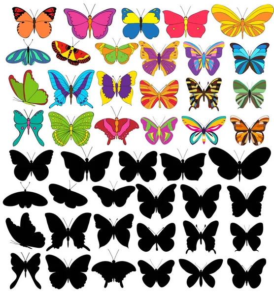 Σετ Από Όμορφες Πολύχρωμες Πεταλούδες — Διανυσματικό Αρχείο