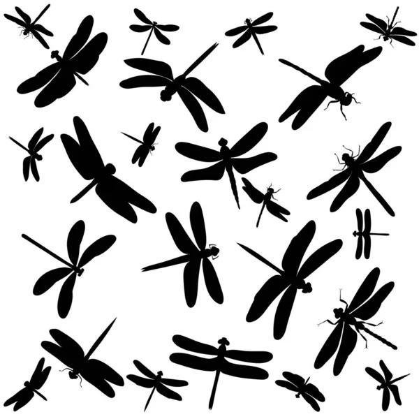 背景与飞行蜻蜓轮廓 — 图库矢量图片
