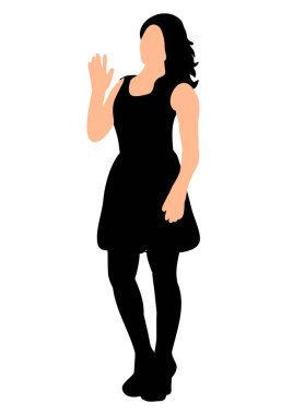 Vektör, soyutlanmış, siluet kız el sallıyor