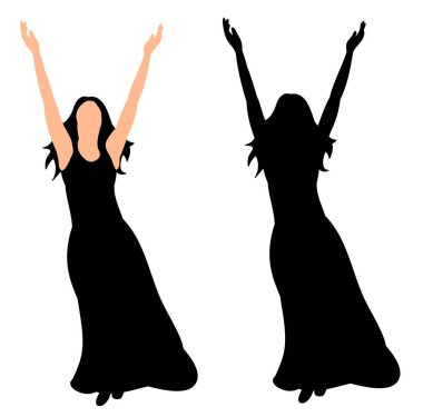 Vektör, illüstrasyon, siluet kız mutlu