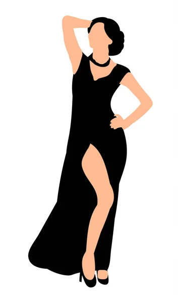 Vector Silhouette Girl Long Dress Beautifully Poses — стоковый вектор