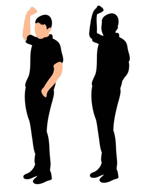 Siluet adam ayakta, el üstte, vektör, izole