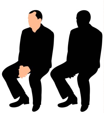 Siluet adam oturuyor, bekliyor, vektör, izole