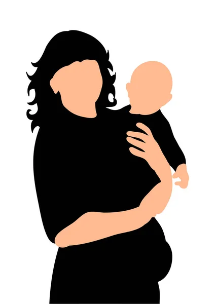 Silhouette Madre Con Bambino — Vettoriale Stock