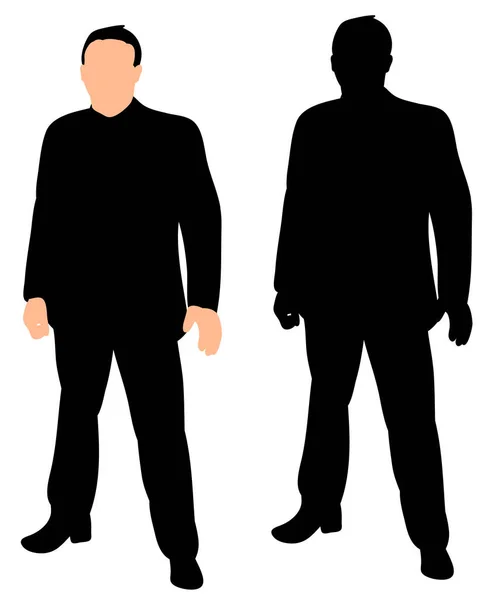 Silhouette Man Suit Stands Vector Isolated — Stock Vector