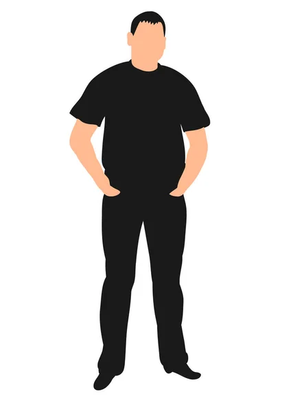 Vector Isolated Silhouette Man Standing Hands Pockets — Stock Vector