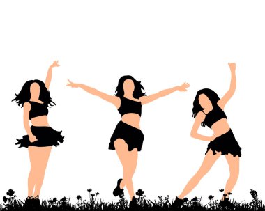 Dans eden bir kızın izole edilmiş siluetinin vektör çizimi