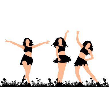 Dans eden, eğlenen bir kızın izole edilmiş siluetinin çizimi.