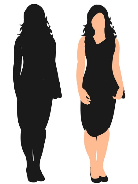 Vector Isolated Silhouette Girl Dress Standing — Stock Vector