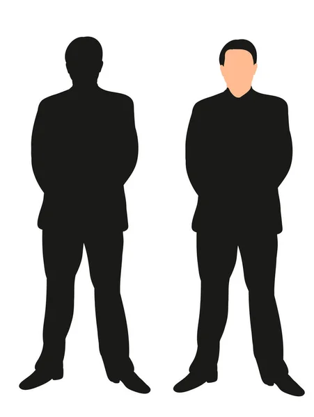 Isolated Silhouette Man Standing Hands His Back — Stock Vector