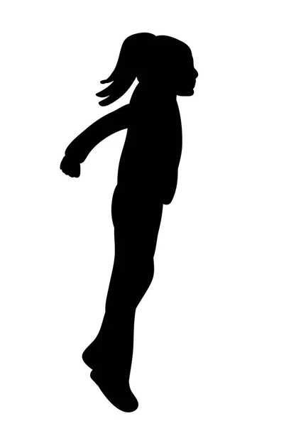 Silhouette Petite Fille Sautant Enfance Joie — Image vectorielle