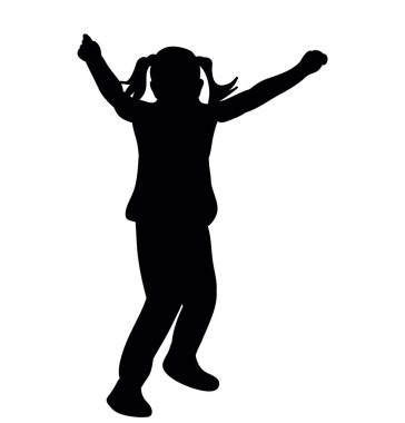 Yalnız, siluet küçük kız dans ediyor, dans ediyor, eğleniyor