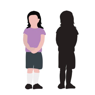 Bir çocuğun izole edilmiş, silueti ve düz bir şekilde duran bir kız.