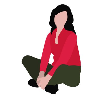 Düz bir şekilde izole edilmiş vektör, kız oturur