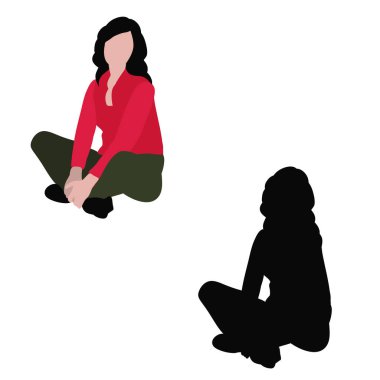 Düz stil ve siluet oturan bir kız.