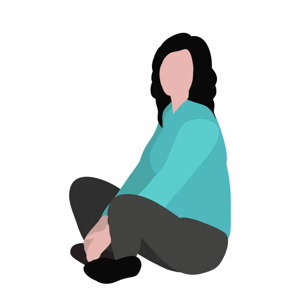 Vector Isolated Flat Style Girl Sits Alone — Stock Vector