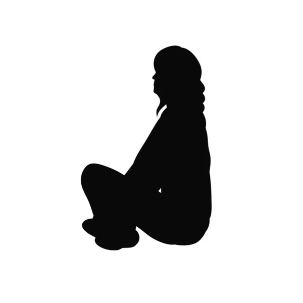 Одинокая Сидящая Девочка Черного Силуэта — стоковый вектор