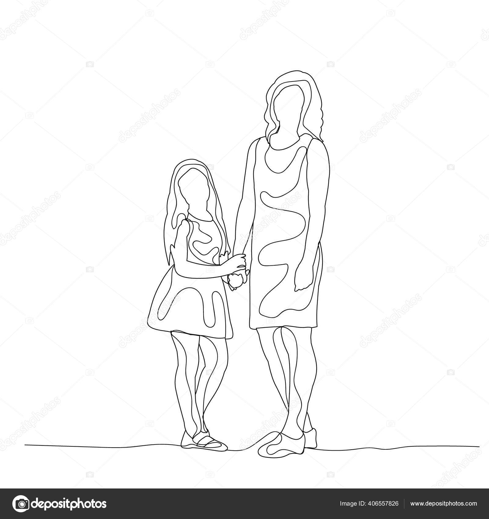 pics Sketch Mom And Daughter Picture https depositphotos com 406557826 stock illustration isolated sketch lines mom daughter html