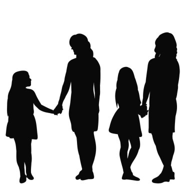 soyutlanmış, siyah siluet anne ve kız, aile, set