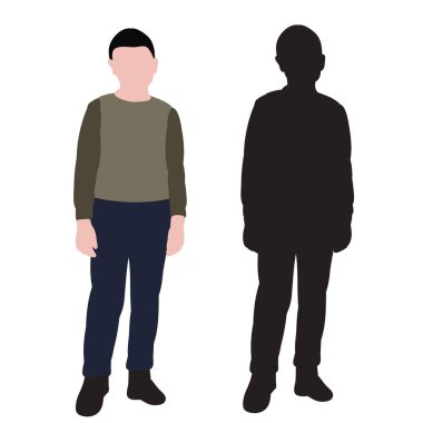  İzole edilmiş, siluet bir çocuk ve düz stili olan bir çocuk.