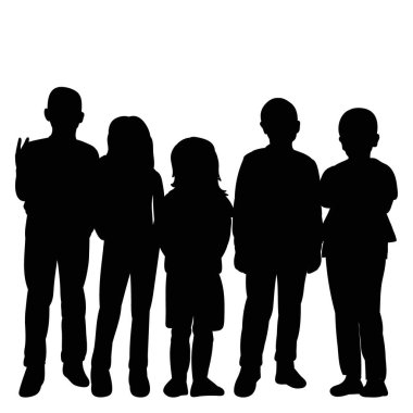 vektör siyah silueti izole etti. Bir grup çocuk.