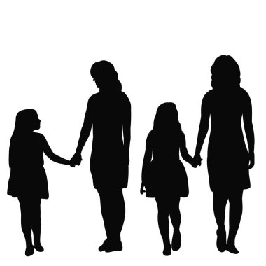vektör, izole, siyah siluet anne ve kız, aile, set