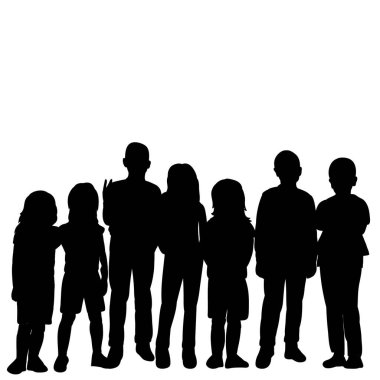 vektör, izole edilmiş, siluet grubu, bir grup çocuk.