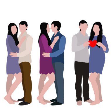 Düz bir şekilde izole edilmiş vektör, erkek ve kız kucaklaşması, set