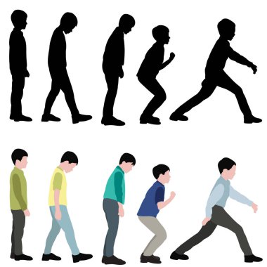 vektör, izole, siluet çocuklar gidin