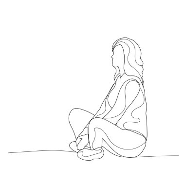 Çizgi çizimi, oturan kız.