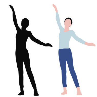 Düz stil dans eden bir kız ve bir çocuğun silueti.