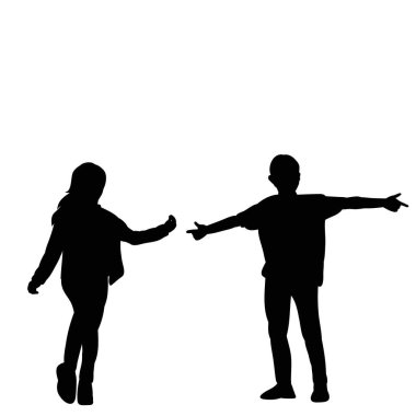 vektör, izole, siluet çocuklar, arkadaşlık